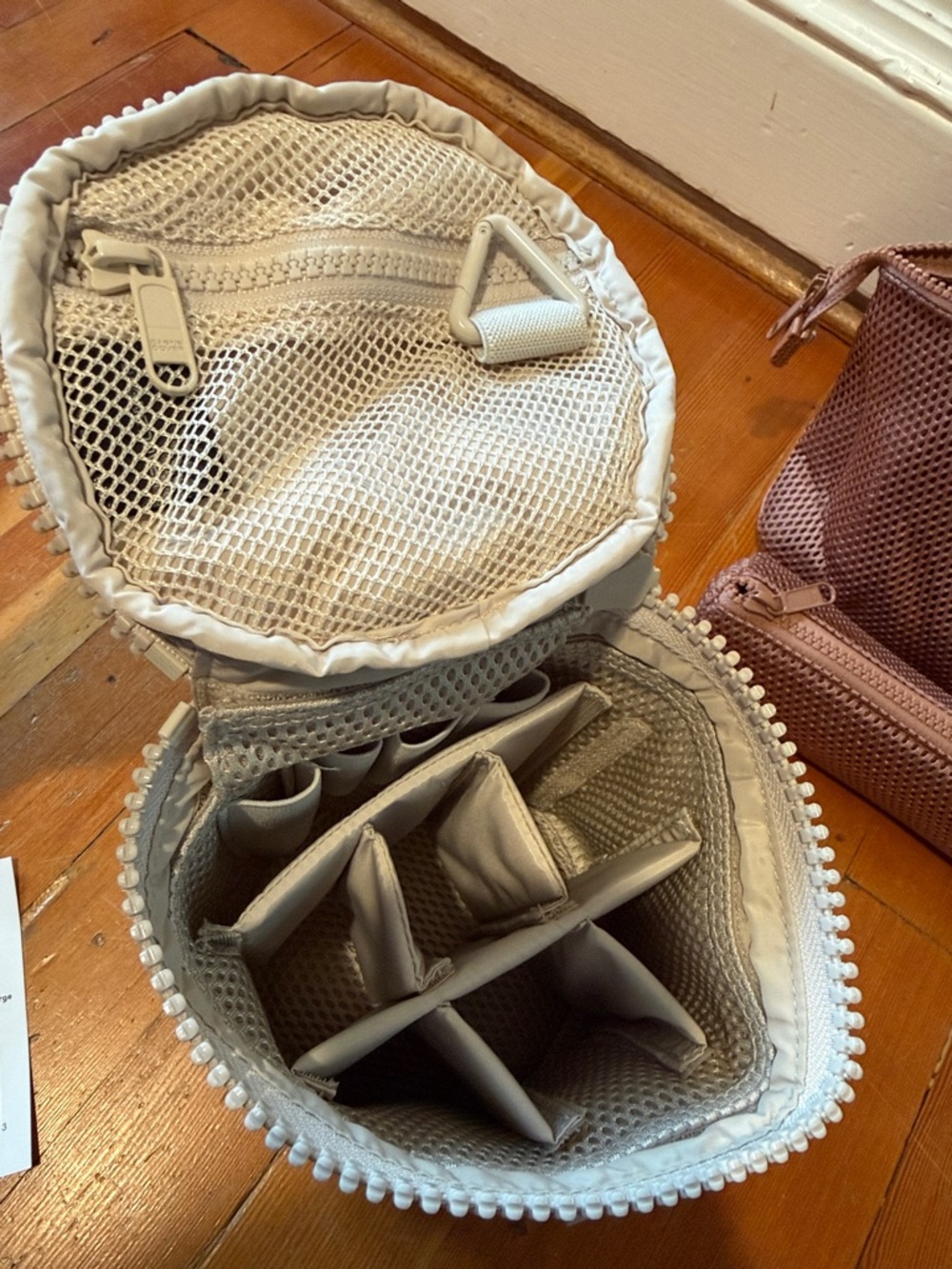 Dagne Dover Mesh Cosmetic Pouch Set in Brown and Cream - Picture 3 of 8